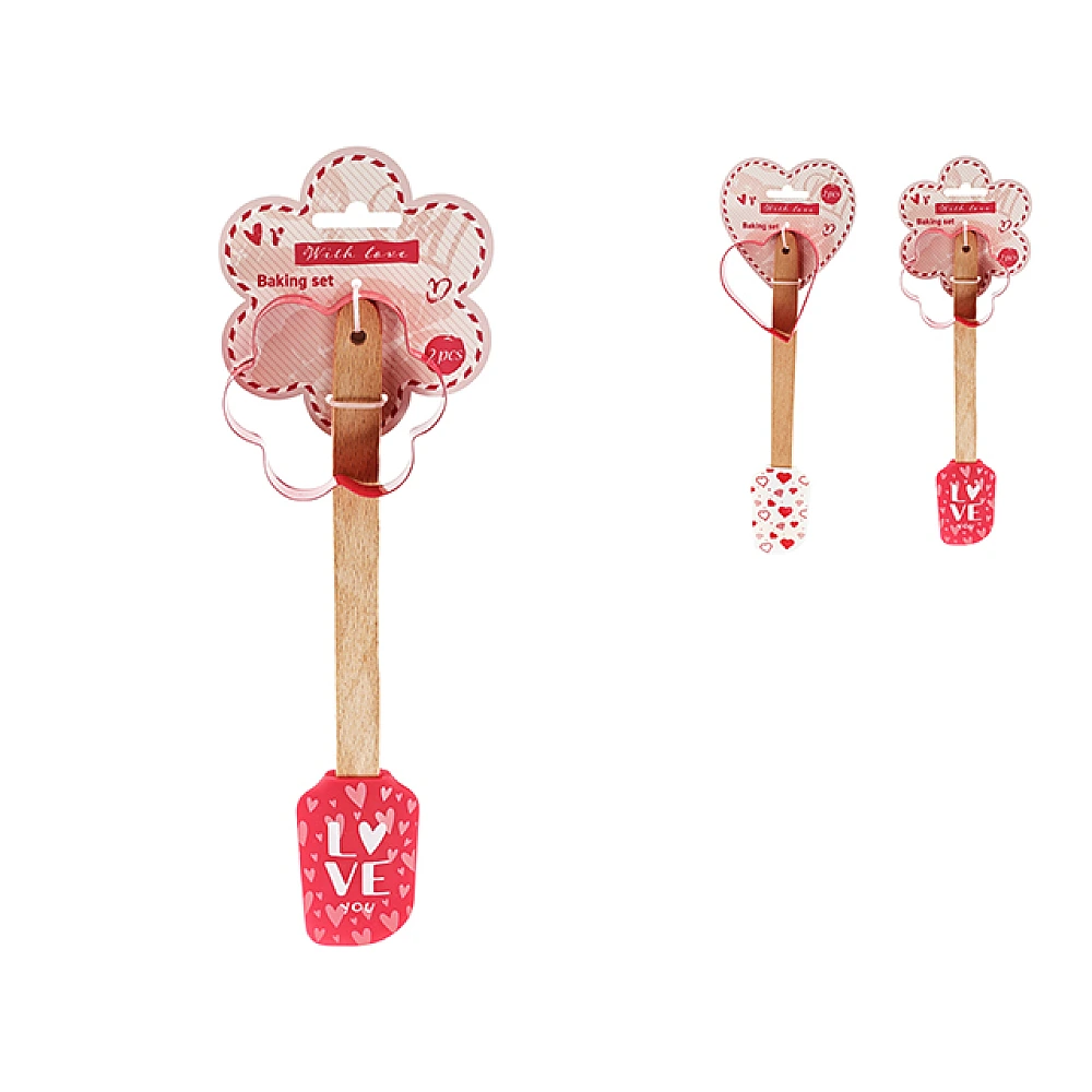 Set pentru copt Sf. Valentin 2buc, spatula + forma, silicon / lemn