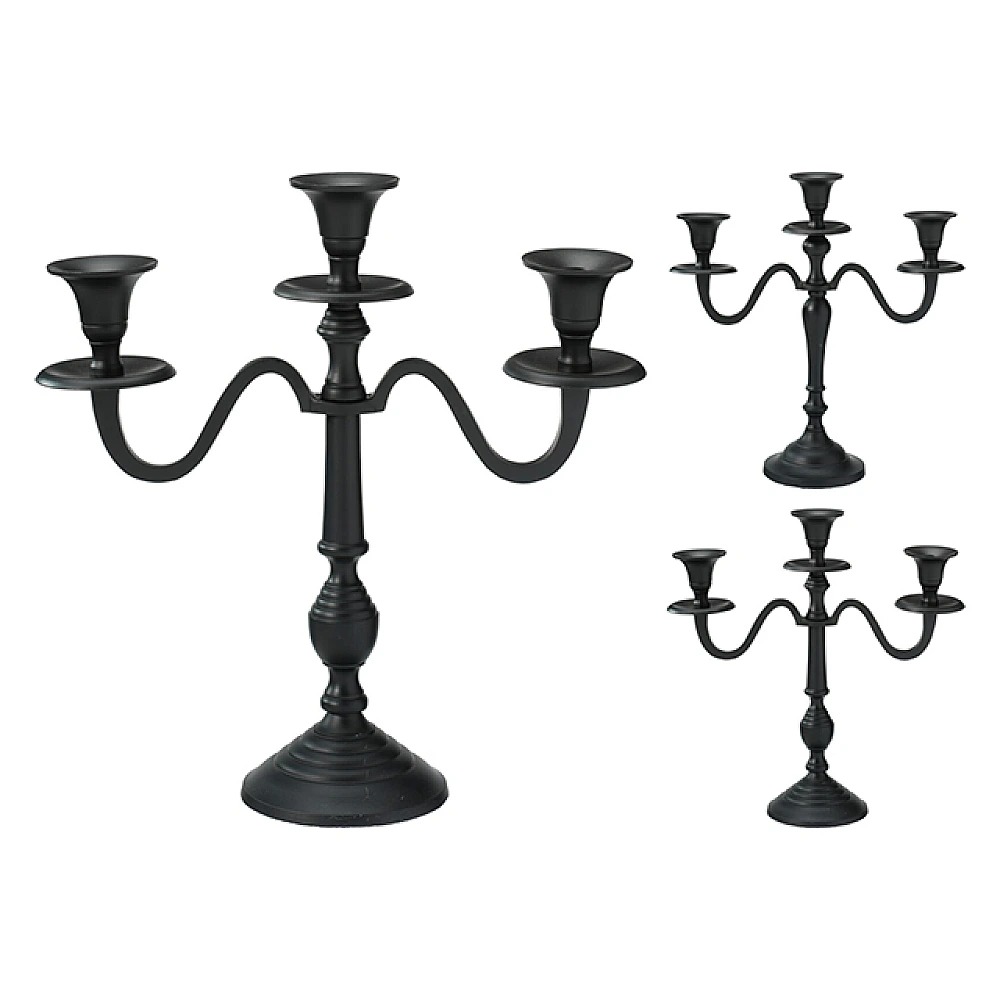 Sfesnic metalic pentru 3 lumanari 30 cm, negru