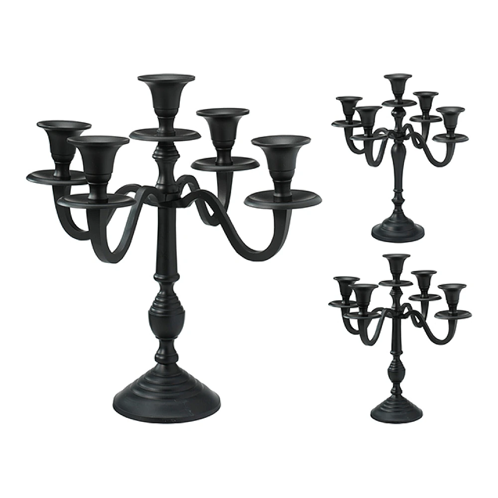 Sfesnic metalic pentru 5 lumanari 30 cm, negru