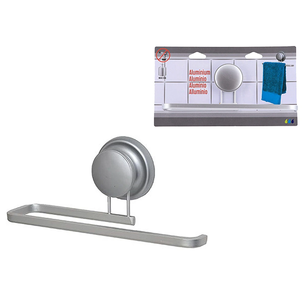 Suport pentru prosoape cu ventuza Tendance Aluminium 24X10X7.5cm, gri