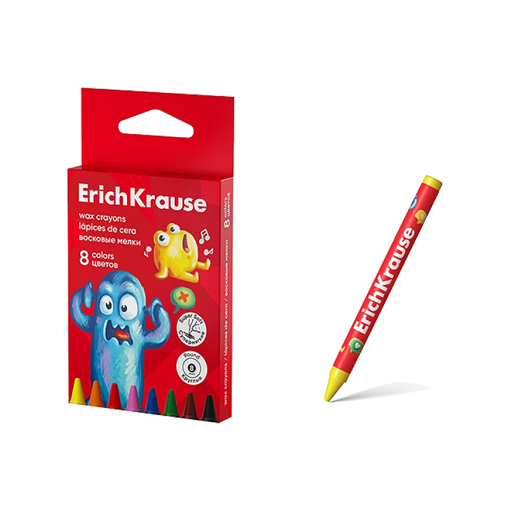 Set de creioane de ceara ErichKrause Jolly Friends 8mm, 12culori