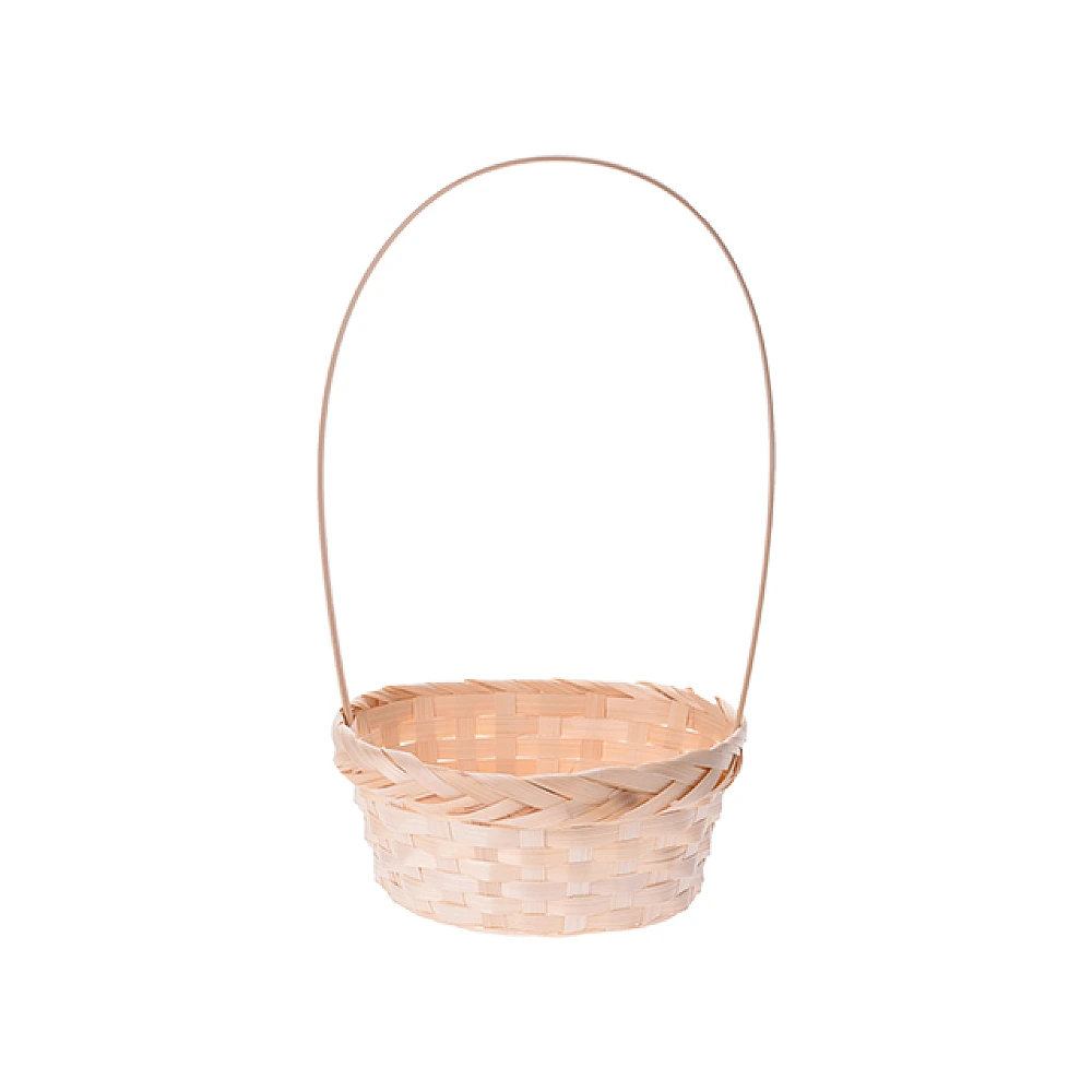 Cos împletit din bambus 22cm, mâner lung, natural