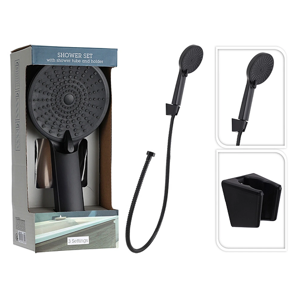 Set de dus Bathroom, negru: para, furtun, plastic 1.5m