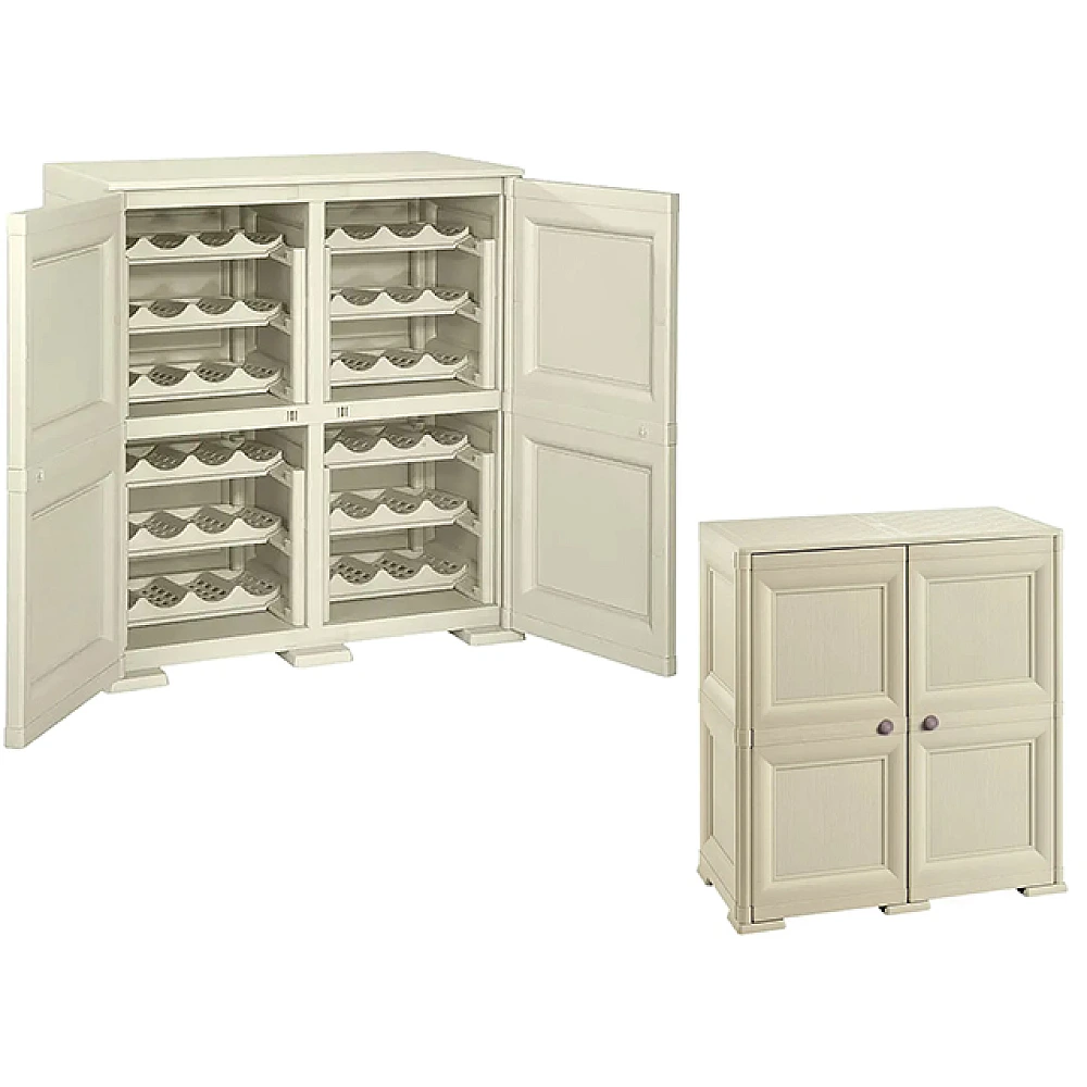 Dulap pentru depozitare 48 sticle vin 79X43X85.5cm Omnimodus,  4 module, 12 rafturi, bej
