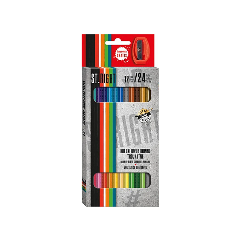 Set creioane colorate 12buc, 24culori, 18cm St.Right