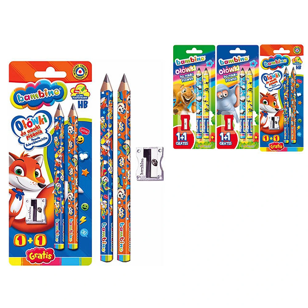 Set creioane simple 2buc HB + ascutitoare, Bambino