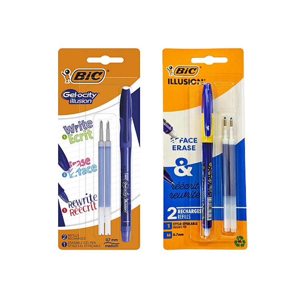 Set pix gel roller BIC Gel-ocity Illusion cu gel termosensibil + 2 rezerve albastru