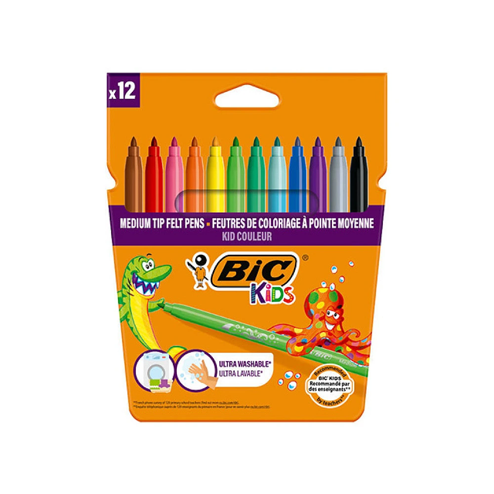 Markere colorate ultralavabile 12 buc BIC Kid Couleur, 2.8 mm