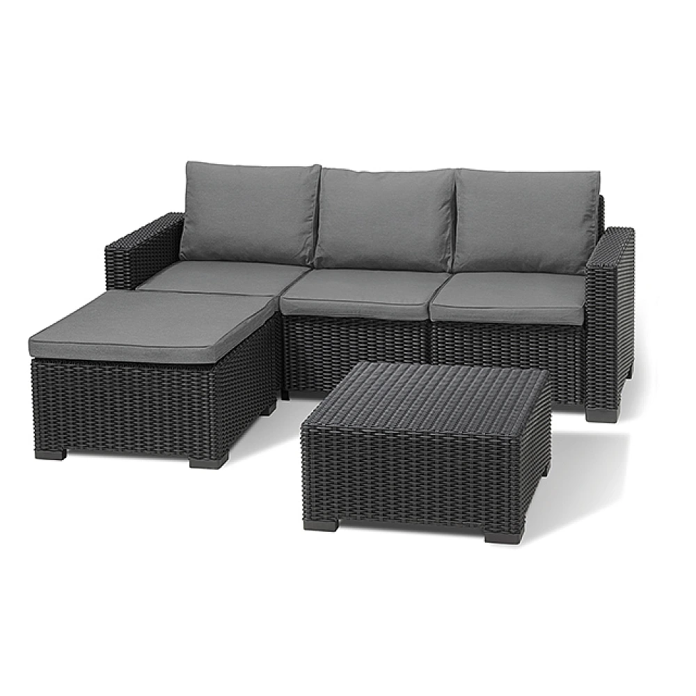 Set mobilier California 3 piese: canape, masa, suport pentru picioare/perne, grafit