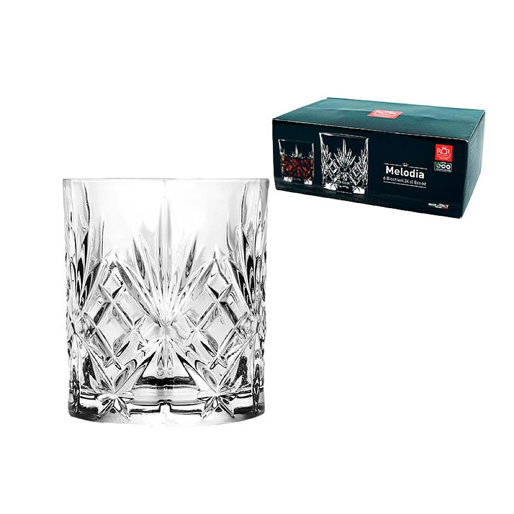 Set 6 pahare tip Tumbler Melodia 240ml, pentru whisky si cocktailuri