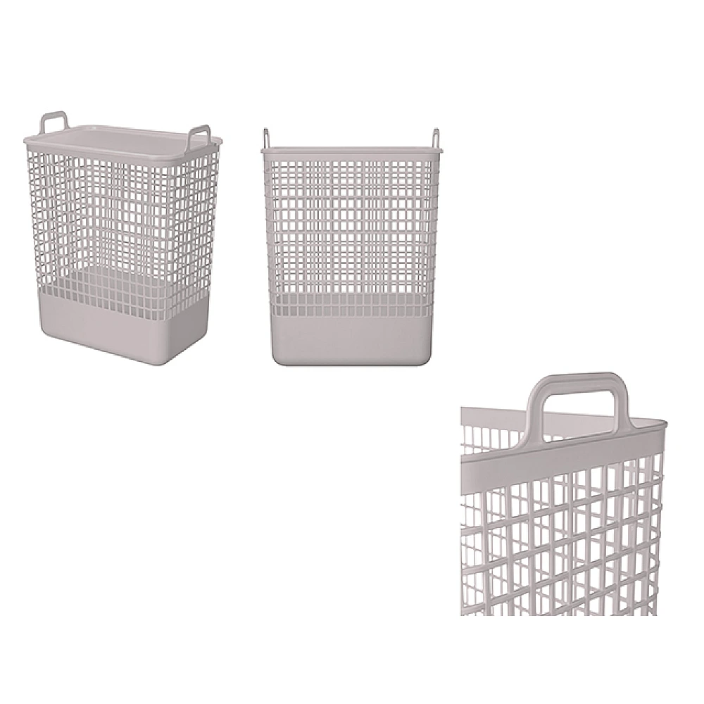 Cos pentru rufe cu capac Econova Kobo 35 l, 38X26.2X50 cm, bej deschis