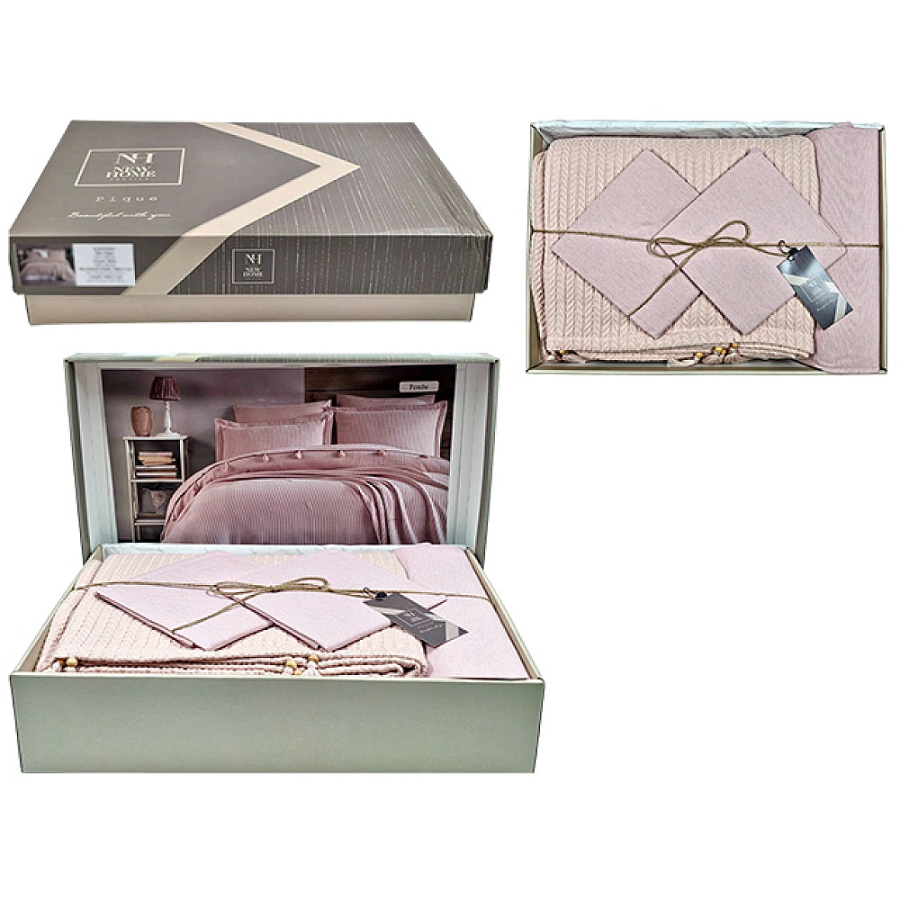 Lenjerie de pat 2 persoane NH Pike Pink 100% bumbac: cuvertura de pat, cearsaf, 4 huse p/u perna