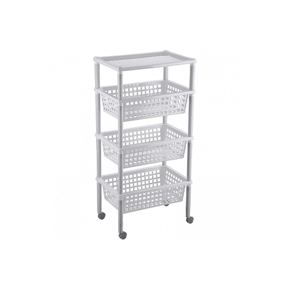 Etajeră cu 3 cosuri + 1 polita Eliza 42X29X88cm, pe roti, gri