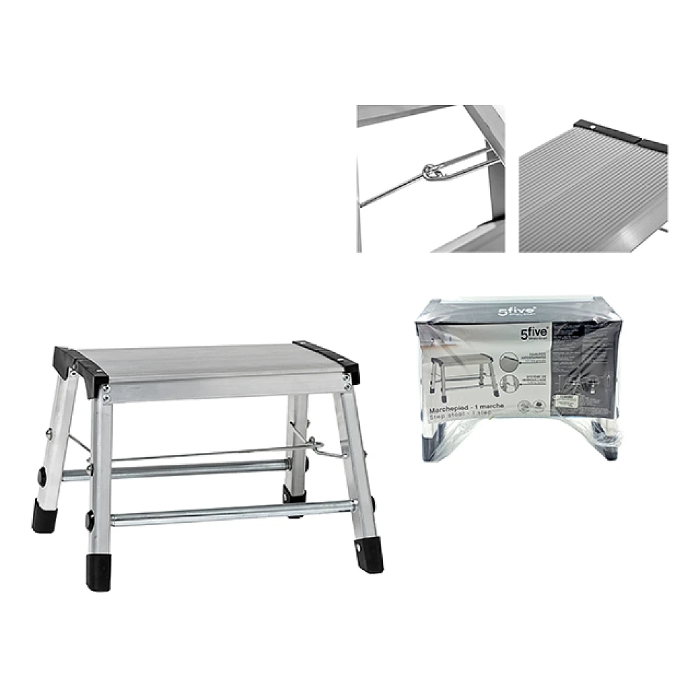 Scara-taburet Five 1 nivel h25cm, 150kg, aluminiu