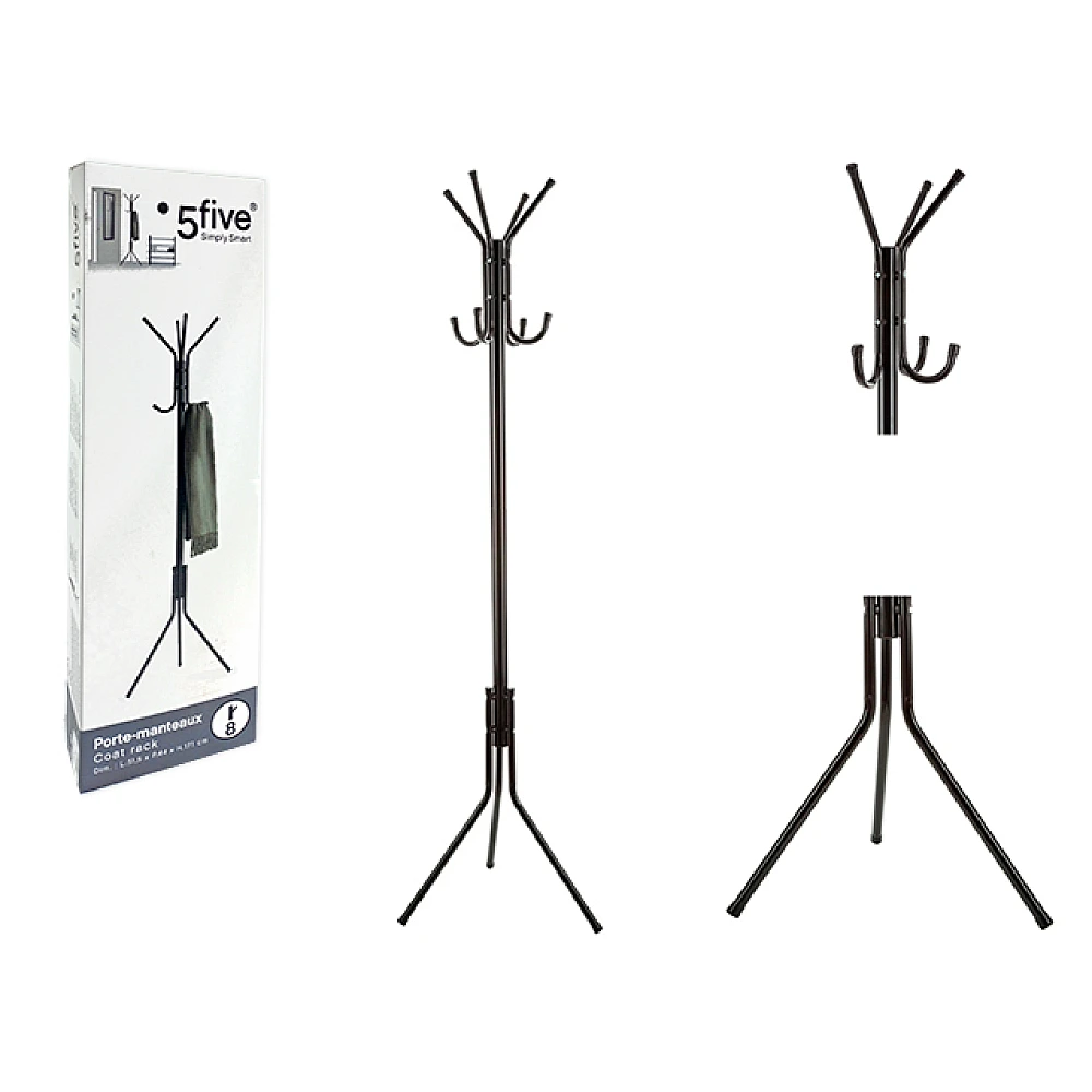 Cuier tip pom 51.5X44X171cm cu 8 carlige Five, metal negre