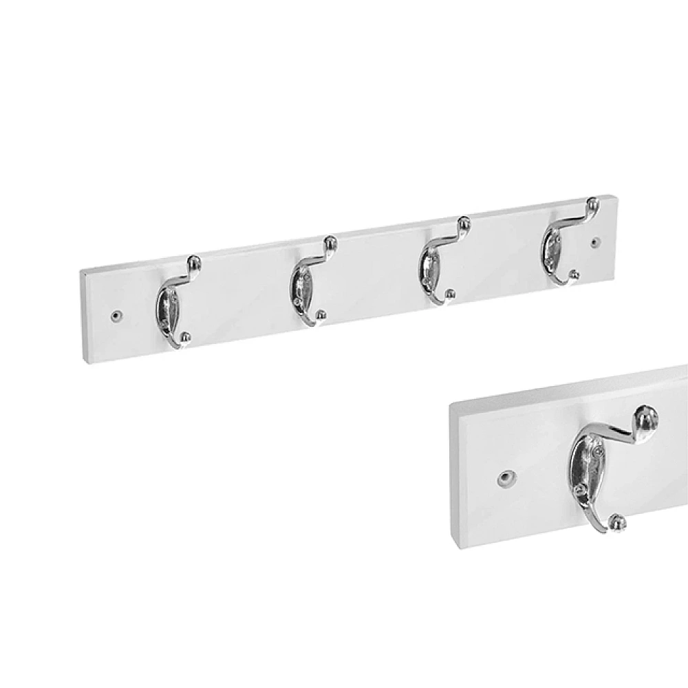 Cuier de perete cu 4 carlige 42X7.5X9.3cm Five, lemn alb/metal