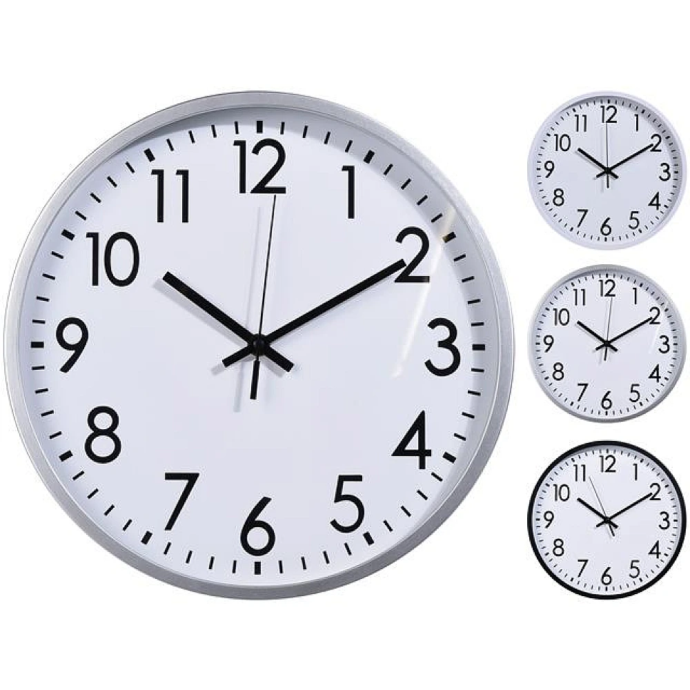 Ceas de perete rotund 30cm, H4cm, plastic, 3 modele alb