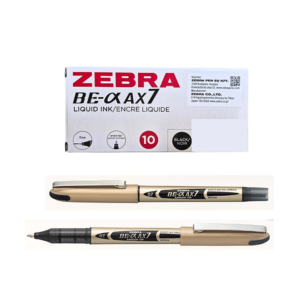 Pix gel Zebra BE& AX7, 0.7 mm, corp auriu, cerneala neagra
