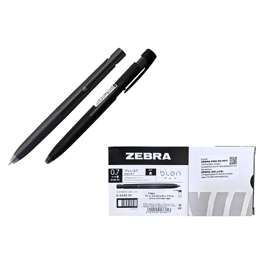 Pix cu bila Zebra Blen, 0.7 mm, corp si cerneala neagra