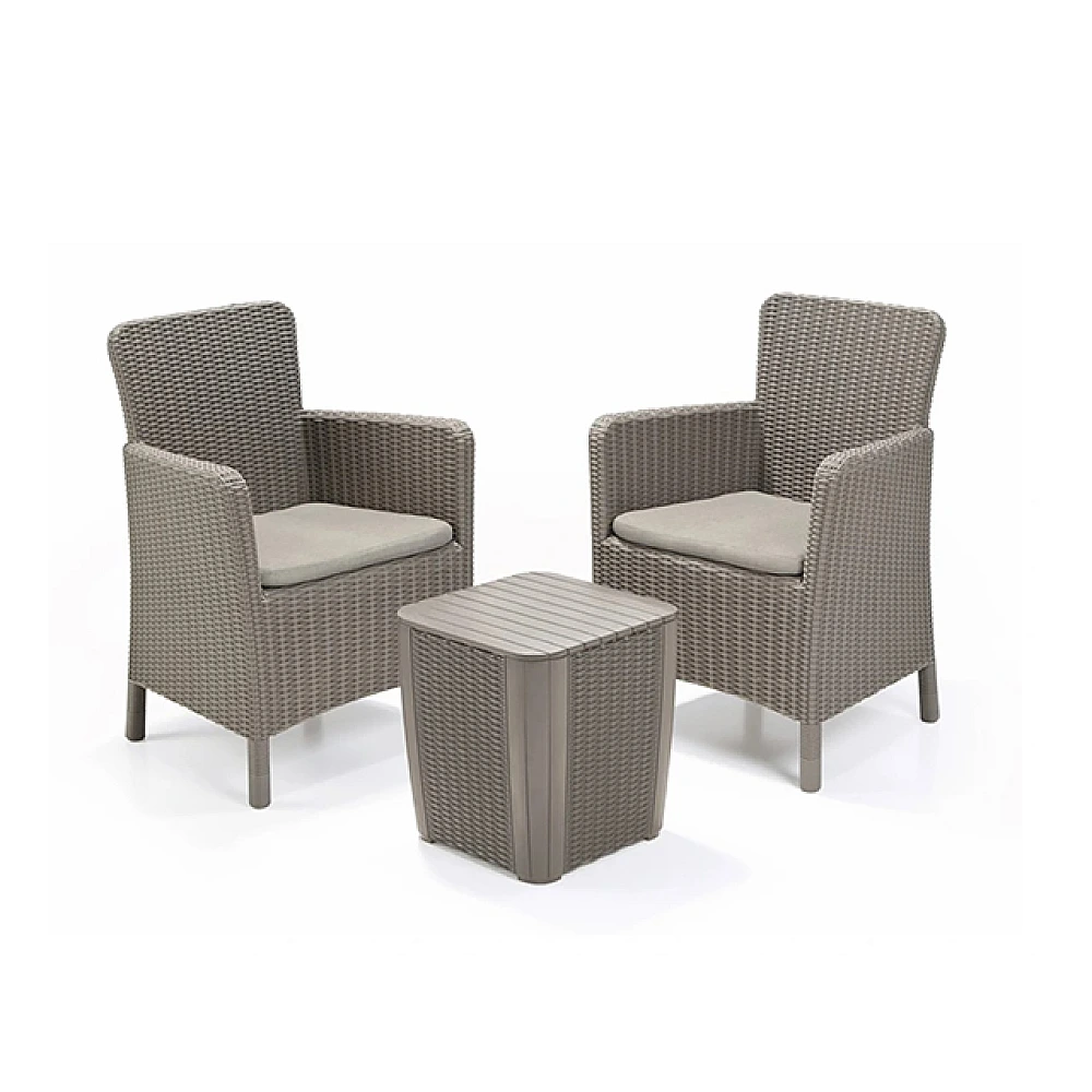 Set mobilier Trenton 3 unitati: masa 39X39X42 cm, 2 fotoli 63X60X85 cm, cappucino
