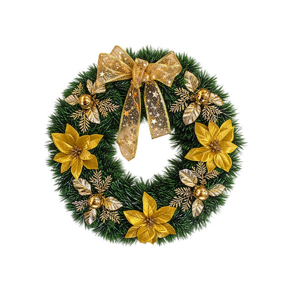 Coroana decorativa de Craciun D50cm, cu banda aurie