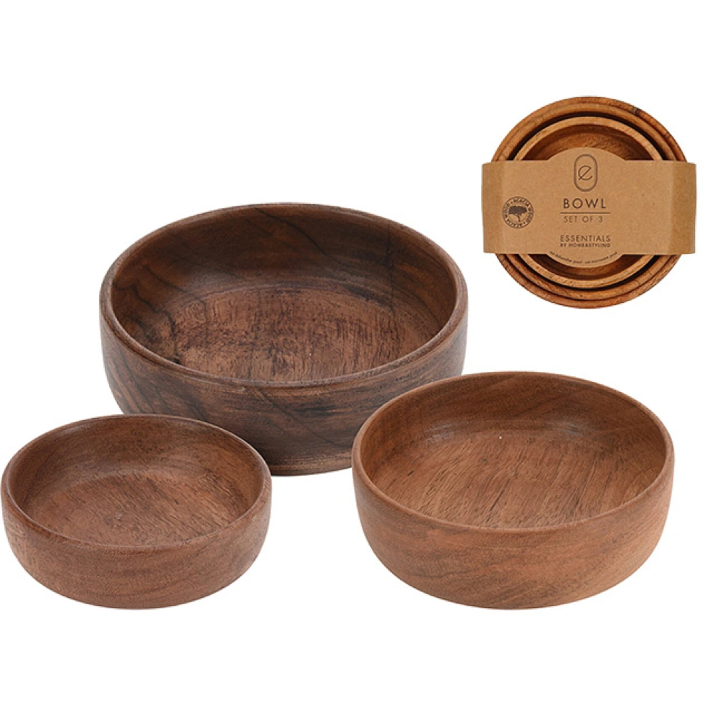 Set boluri din lemn de salcam 3buc D12cm