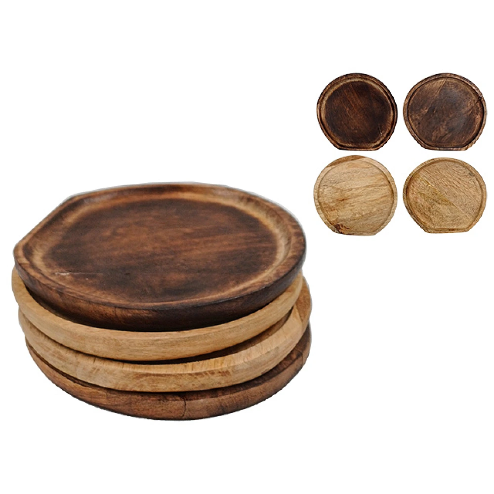 Set 4 farfurii din lemn D17cm, lemn de mango