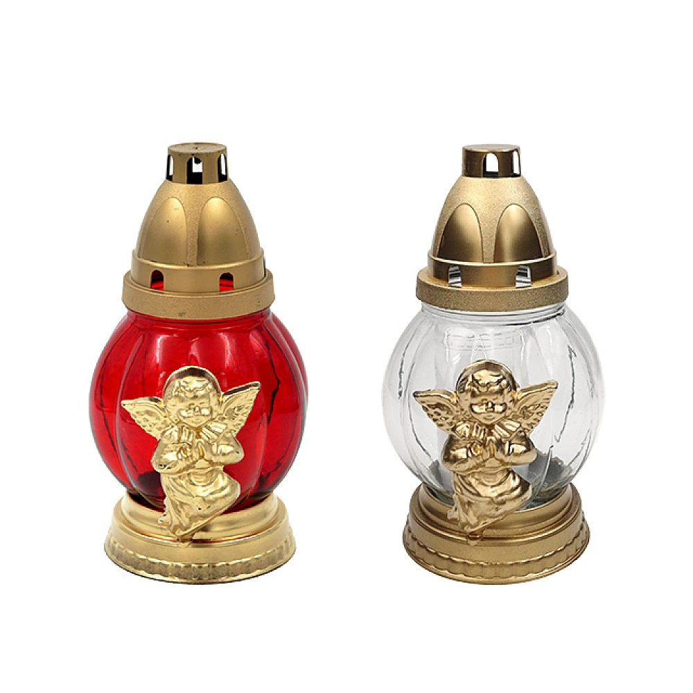 Candelă sticlă cu capac, 20cm, 18ore, cu înger