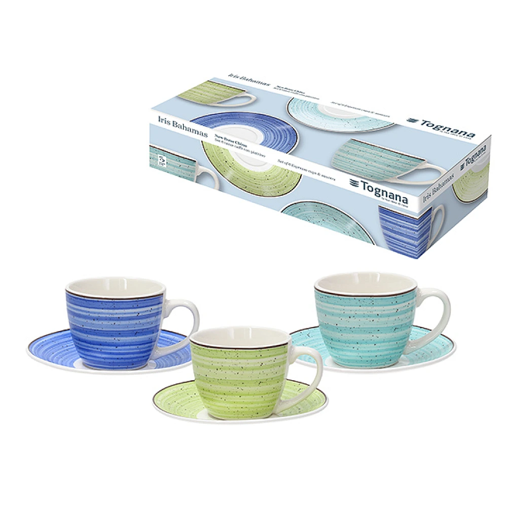 Set cafea 6 cesti cu farfurioare Tognana Bahamas, 3 culori, portelan