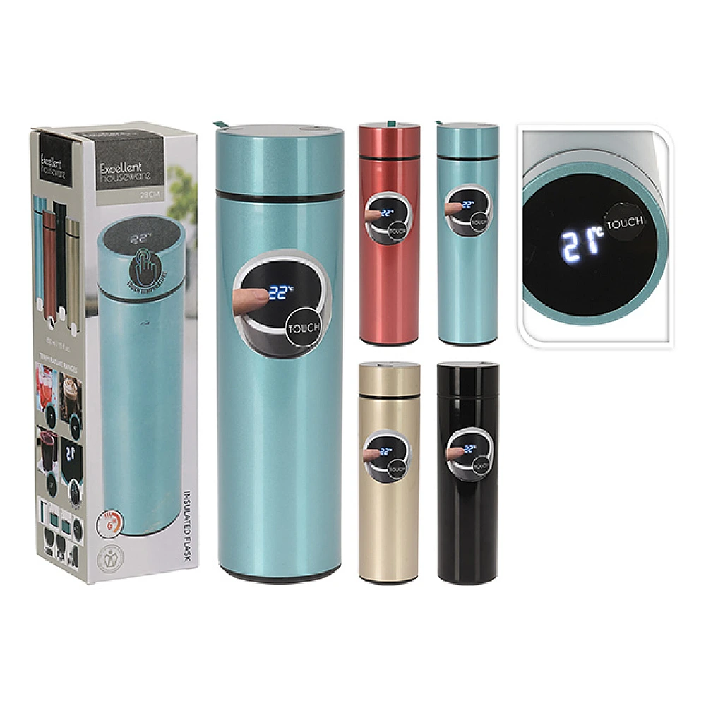 Termos EH 0.45 l cu termometru si sita,  inox, 4 culori