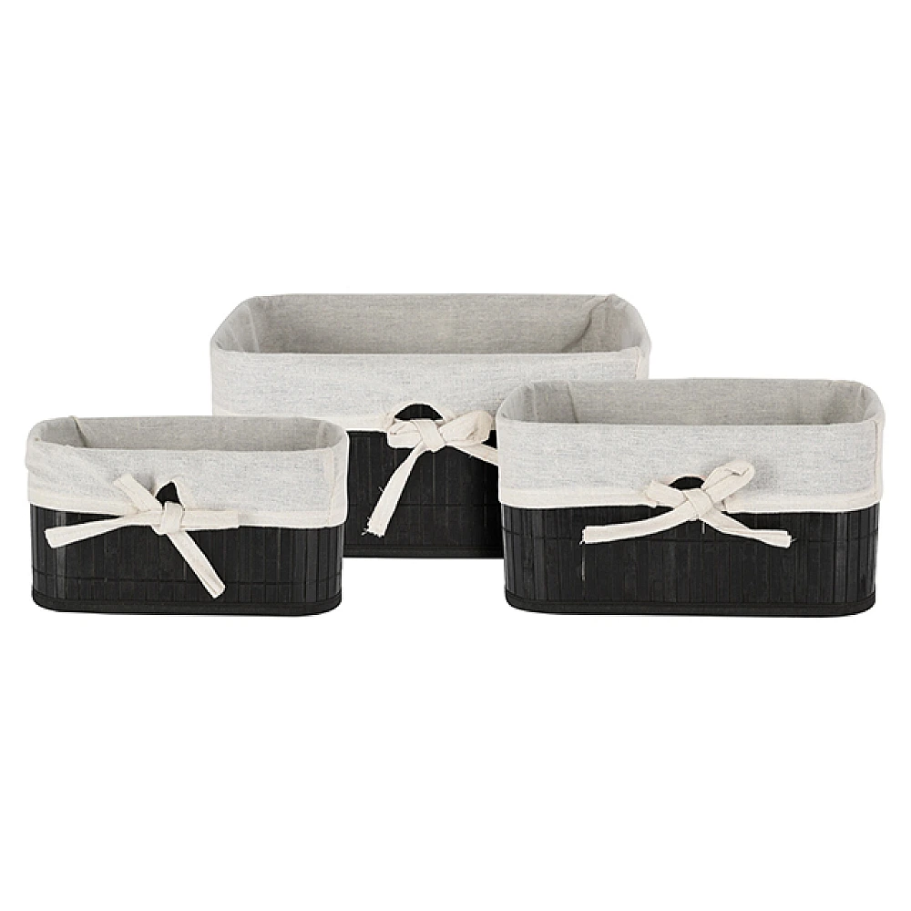 Set de 3 coșuri decorative H&S, 34X24X16cm, 29X19X14cm, 24X14X12cm, negre, din bambus