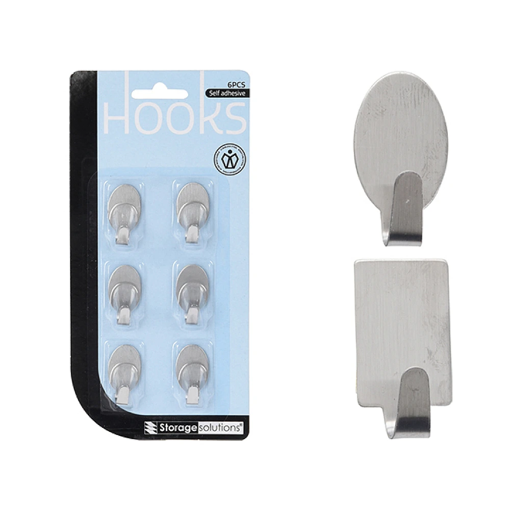 Set cârlige autoadezive Storage 6buc, 2 forme, din metal