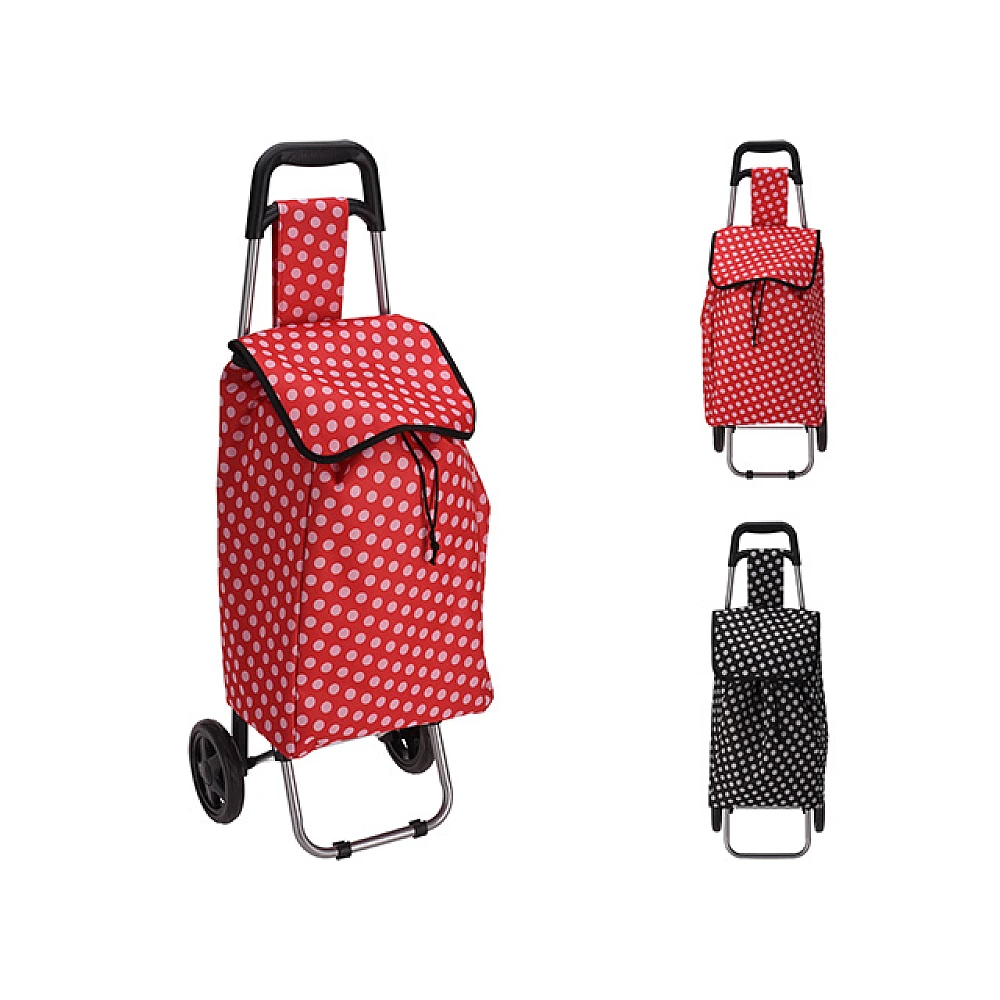 Geantă cărucior cu roți și cadru metallic, în buline, 30kg, 95X35X28cm