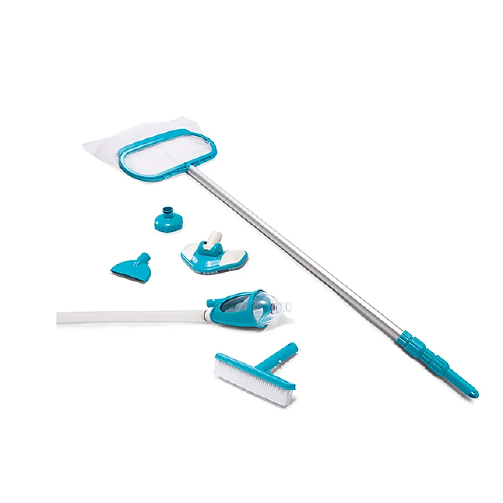 Set de curățare „Deluxe” pentru piscină: mâner telescopic 279 cm, plasă, aspirator, perie, furtun