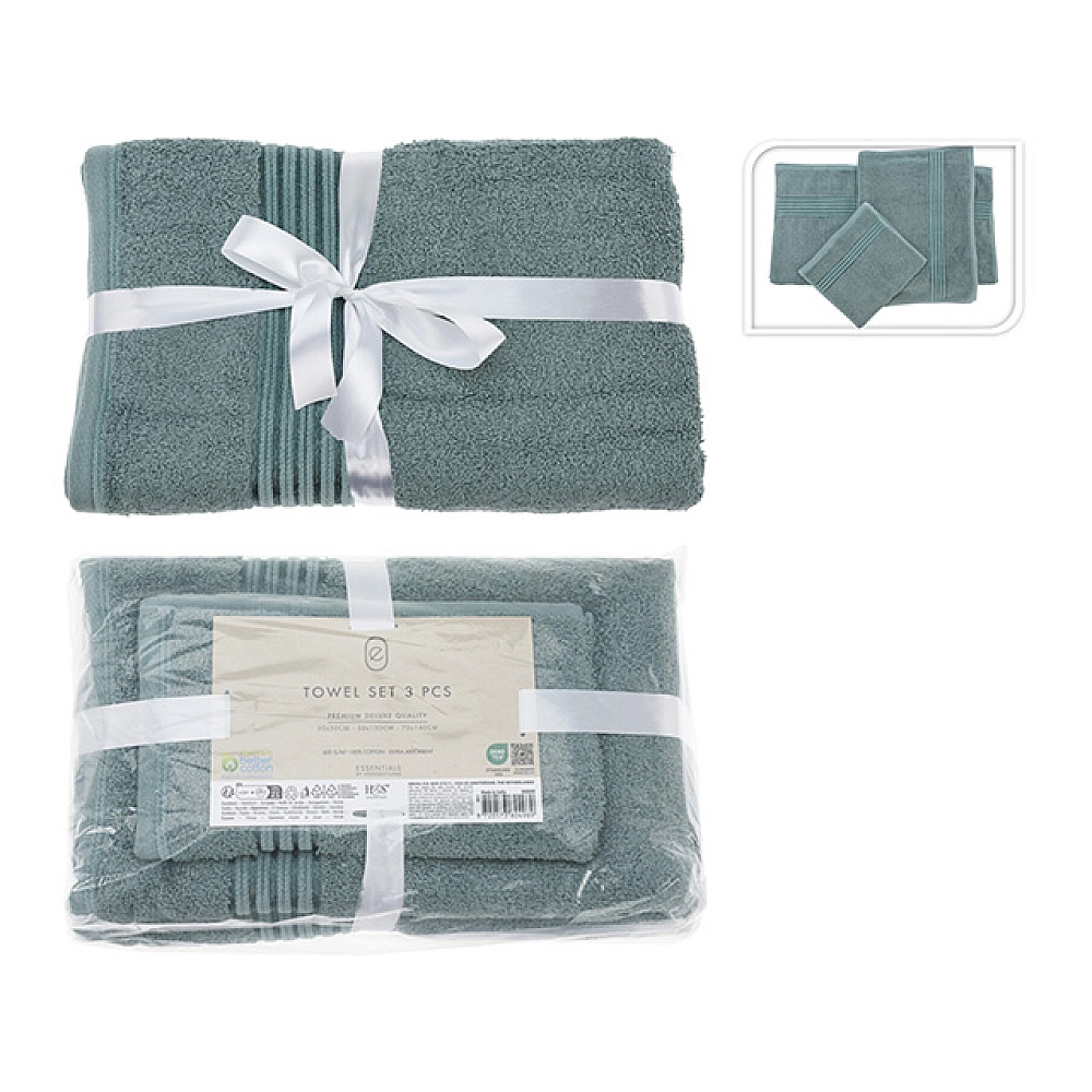 Set prosoape H&S 3buc (30X50cm, 50X100cm, 70X140cm) 80% bumbac / 20% vascoza, verde