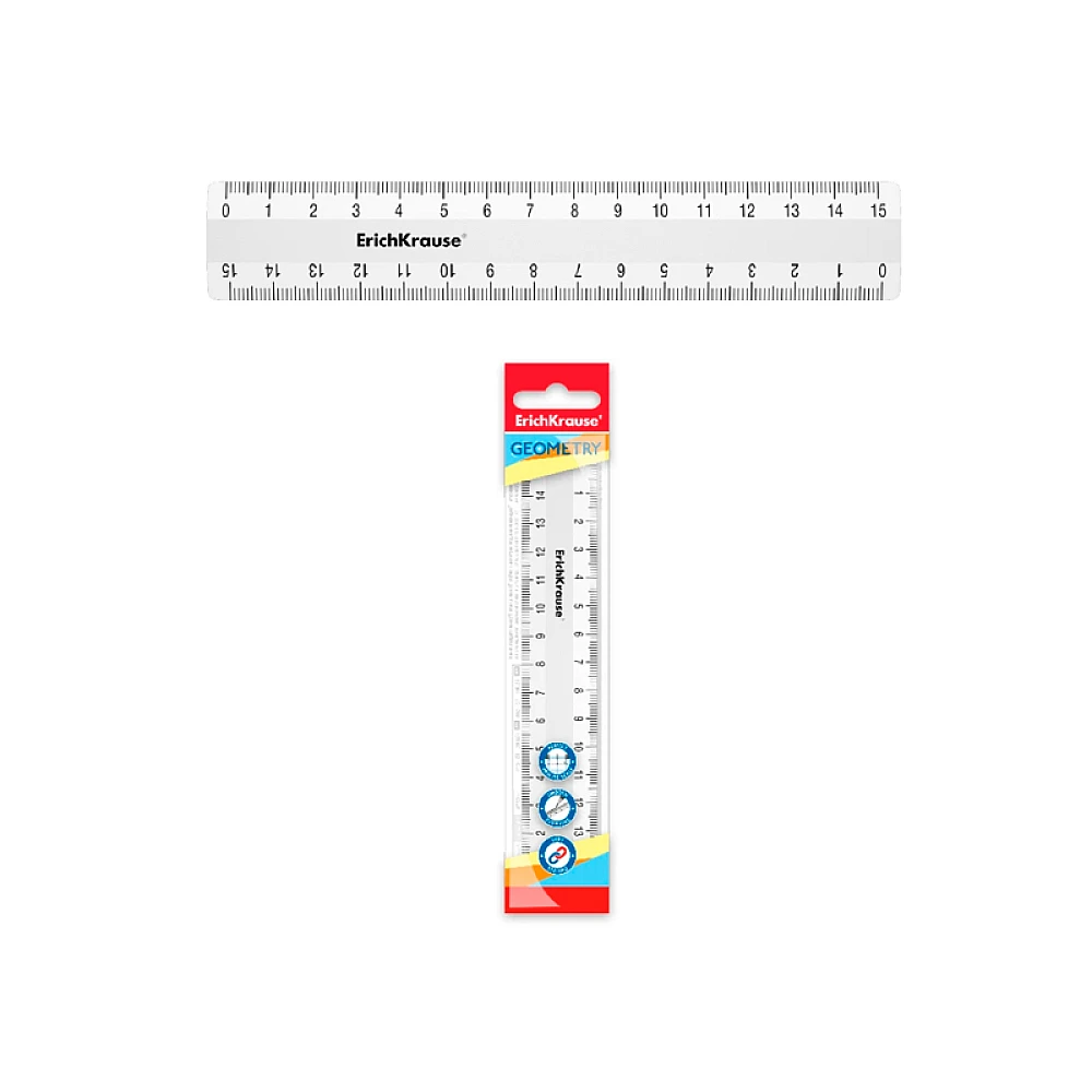 Rigla 15cm ErichKrause Classic, alba, plastic