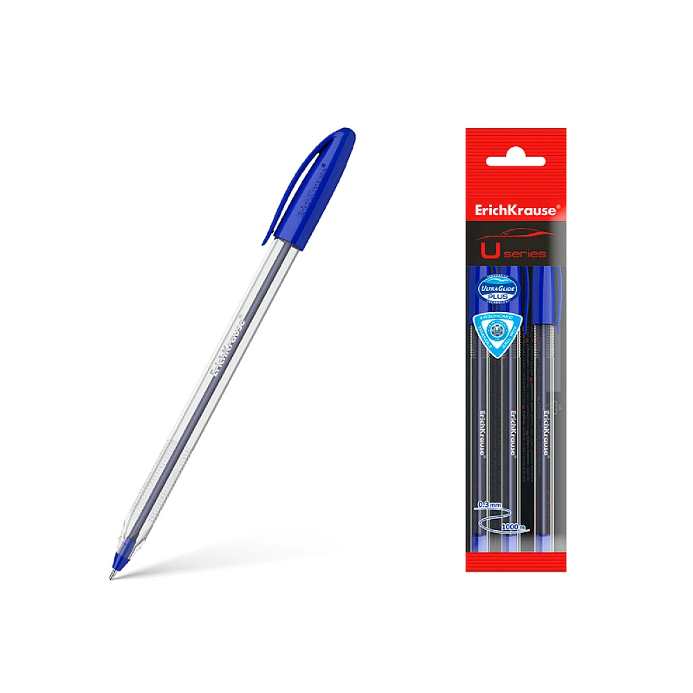 Set pixuri cu bila ErichKrause Ultra Glide Technology, 3buc, albastru