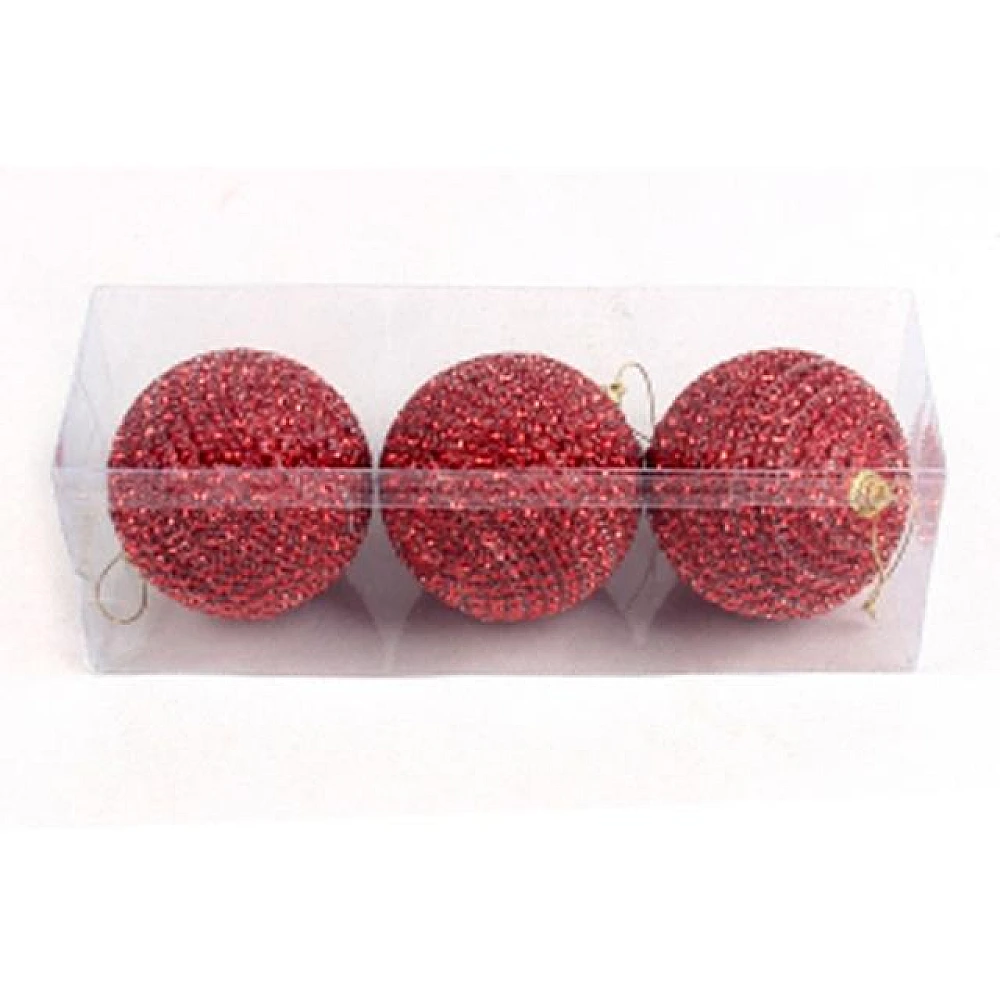 Set globuri pentru brad cu margele 3X80 mm, rosu