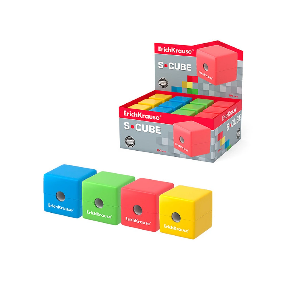Ascutitoare pentru creioane ErichKrause S-Cube Neon cu recipient (1/24)