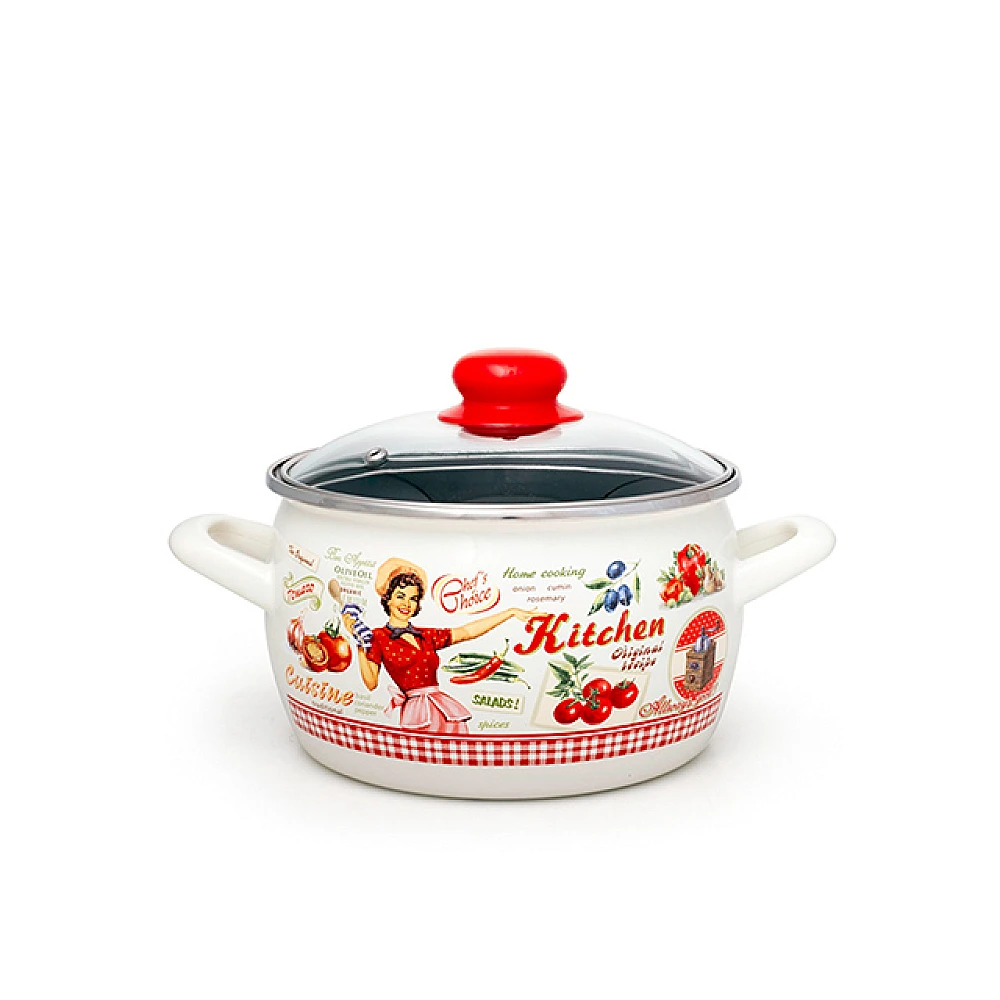 Cratita emailata Kitchen 16cm, 2.2l, capac din sticla