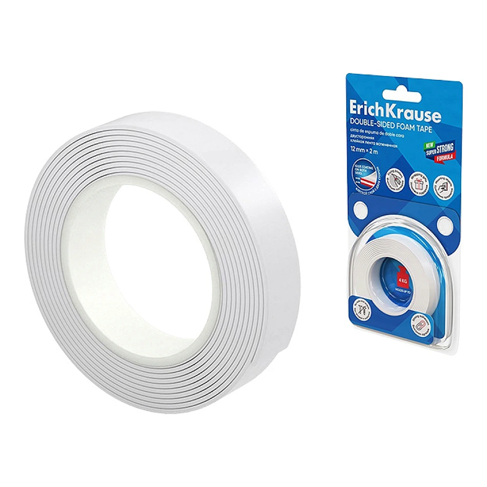 Banda din polipropilena spumata adeziva dublu fata 2mX15mmX1mm ErichKrause Double, blister alb