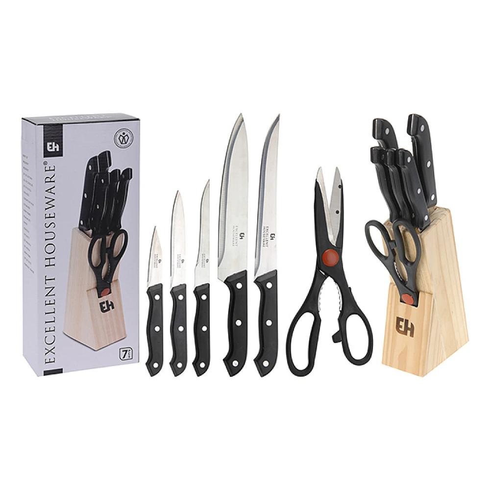 Set cutite EH 5buc + foarfece, suport lemn