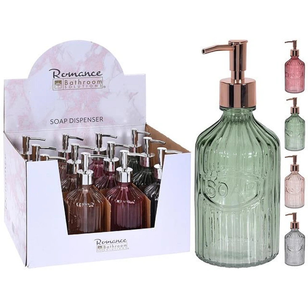 Dozator pentru săpun Bathroom Romance 450ml, 21cm, din sticlă, 4 culori