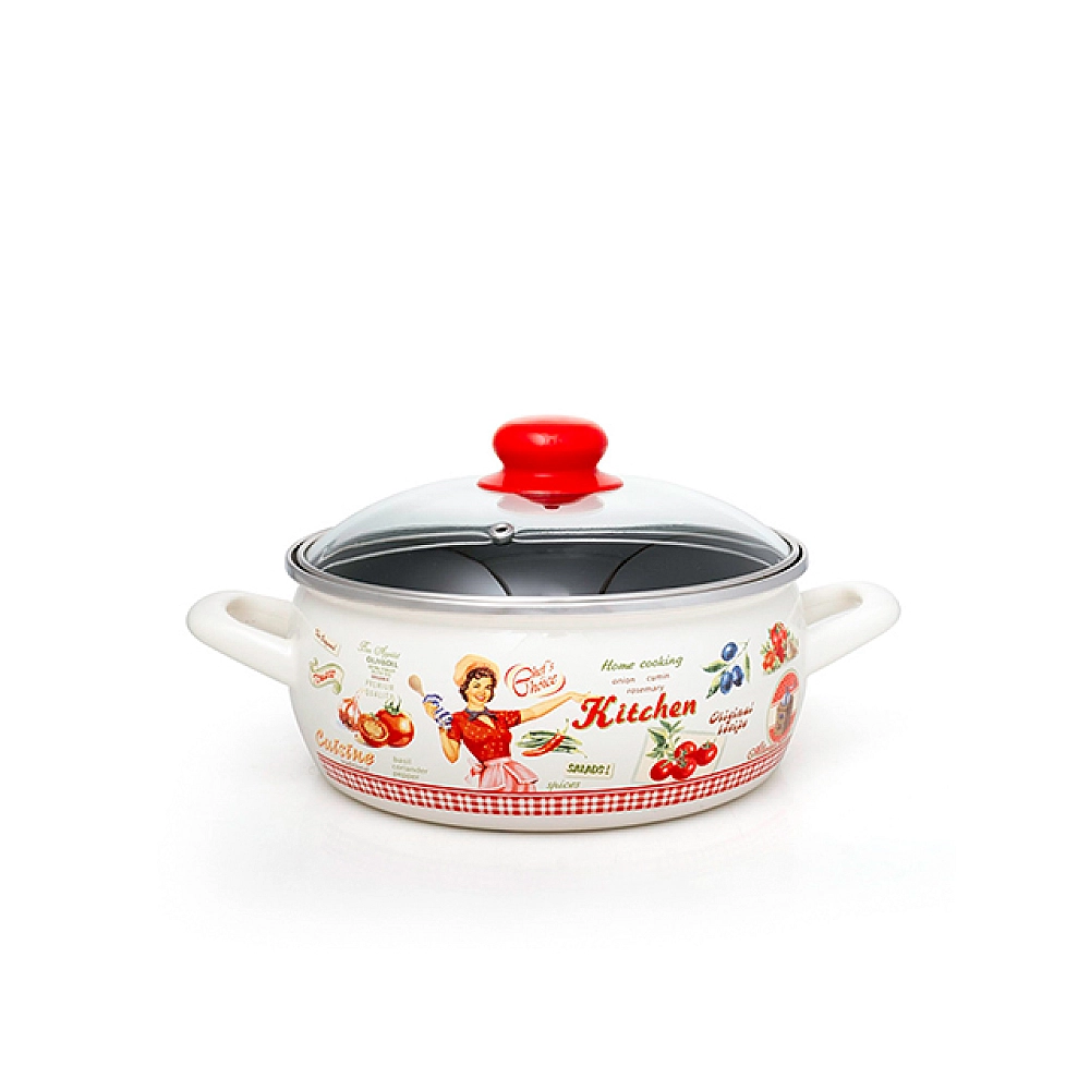 Cratita emailata Kitchen 20cm, 2.9l, capac din sticla