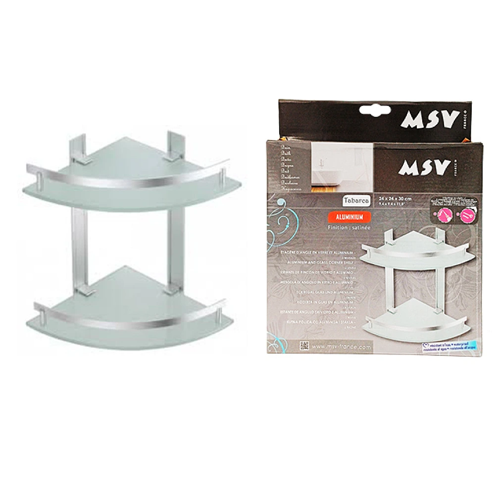 Raft de colt cu 2 nivele MSV Tabarca 24X24XH30cm, sticlă, aluminiu