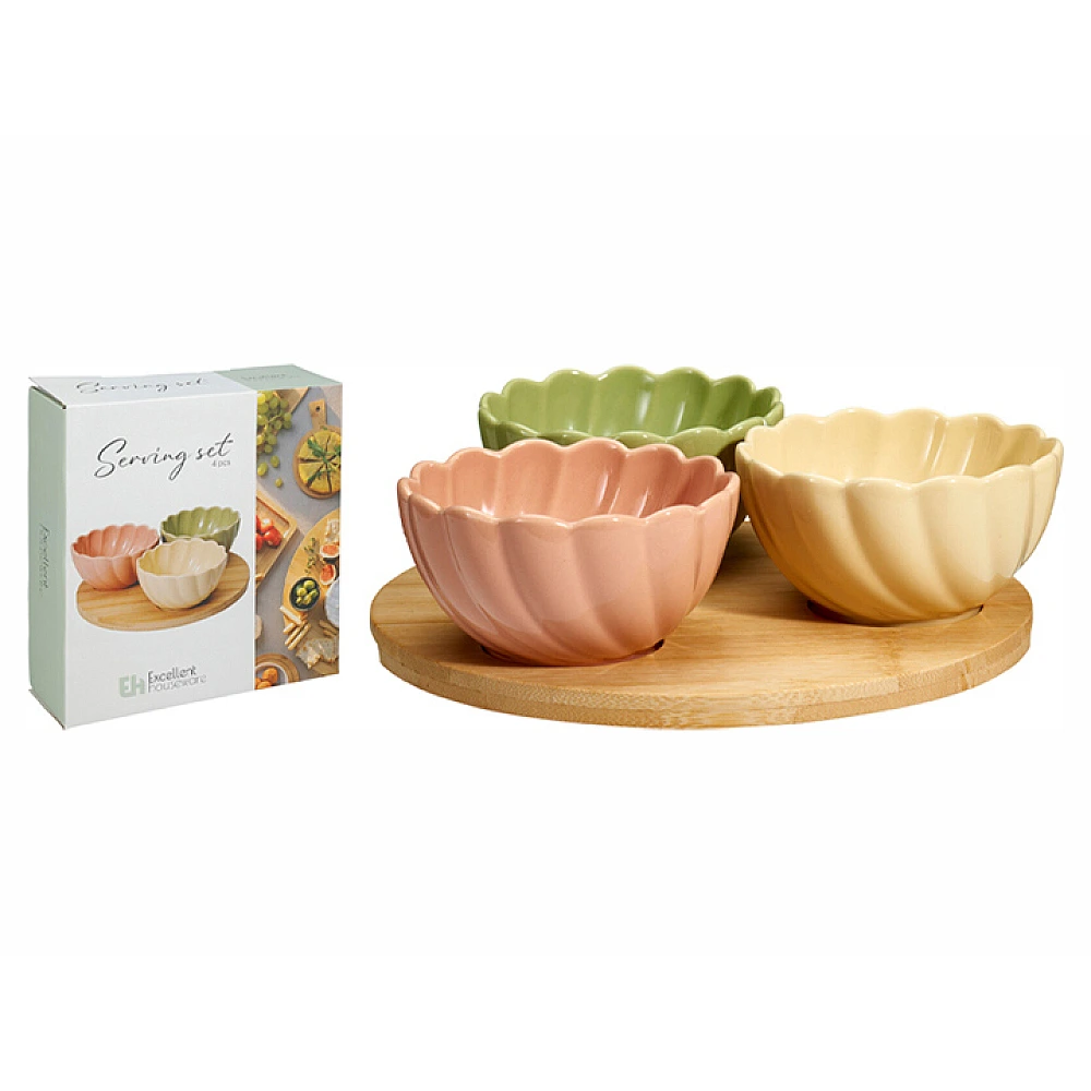 Set pentru aperitiv EH 4 unitati, suport din lemn D20X1 cm