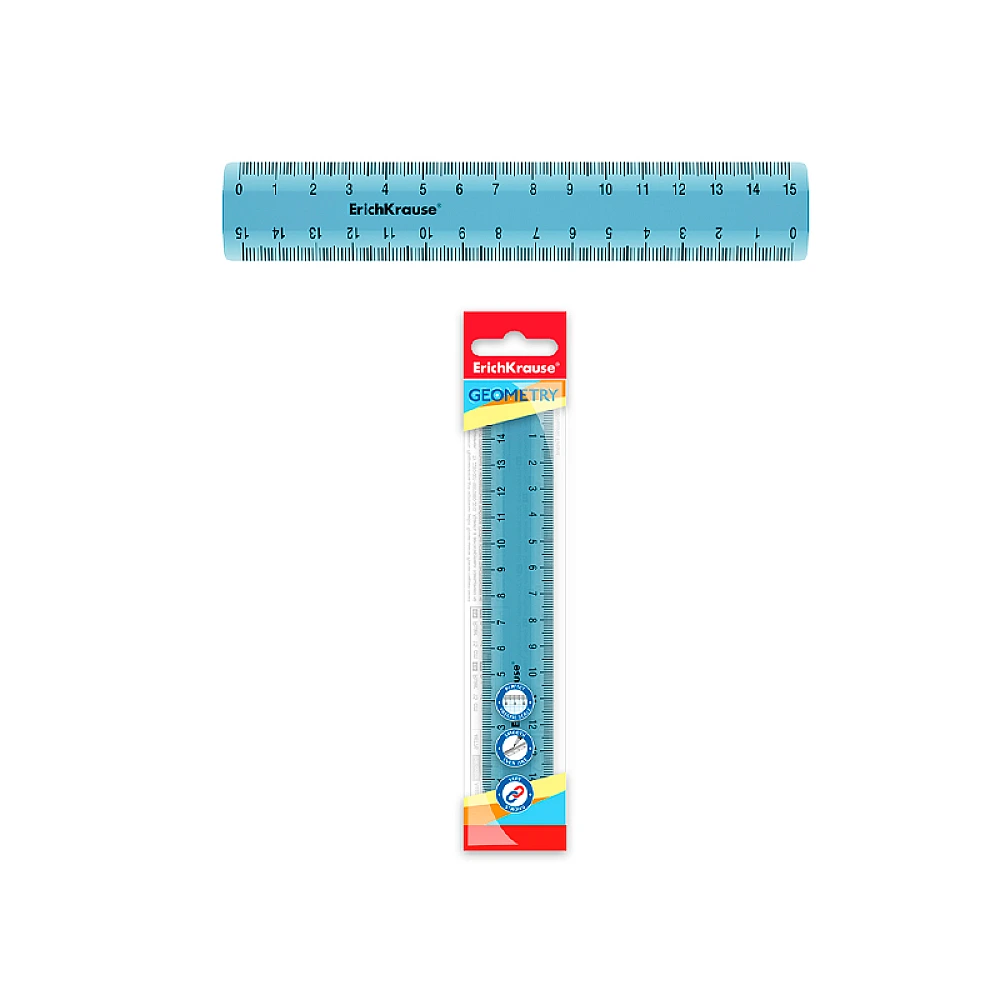 Rigla 15cm ErichKrause Standard, albastra, plastic