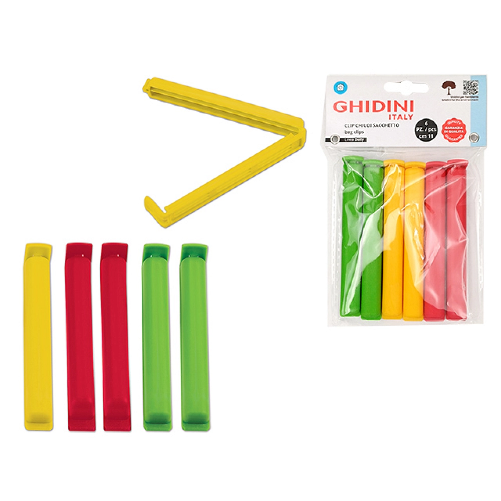 Set clame de fixare pentru pachete Ghidini Daily 6buc, 11cm, plastic