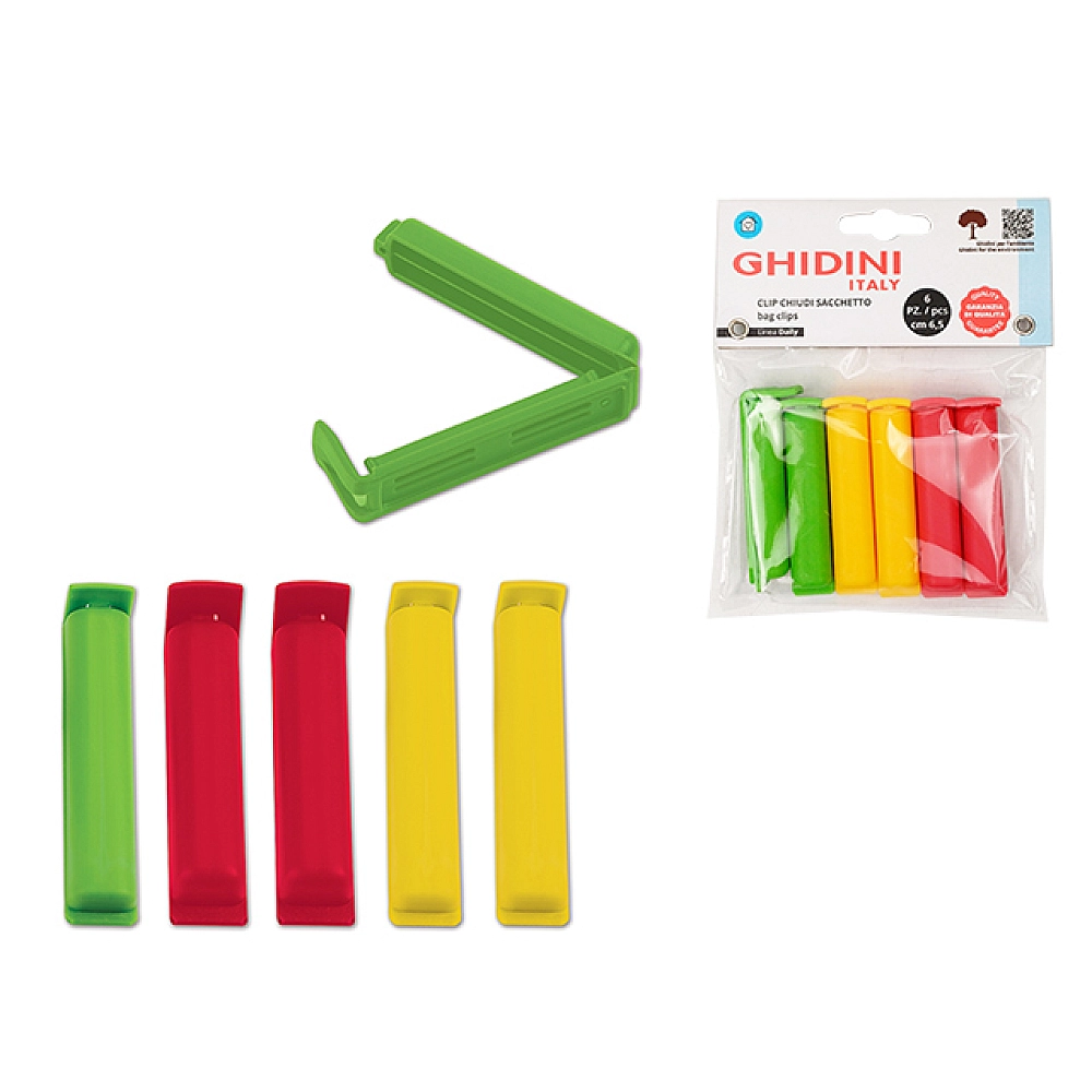 Set clame de fixare pentru pachete Ghidini Daily 6buc, 6.5cm, plastic
