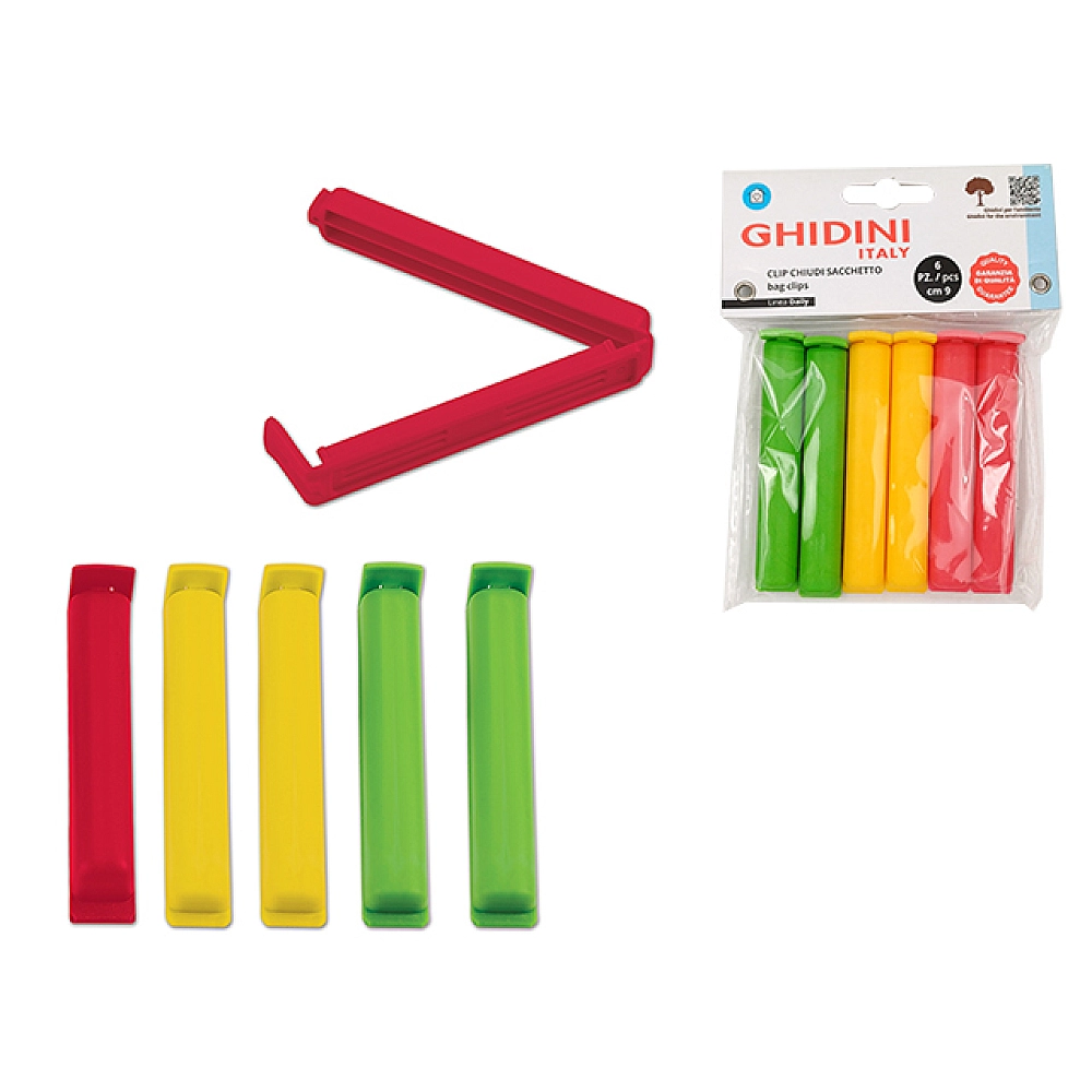 Set clame de fixare pentru pachete Ghidini Daily 6buc, 9cm, plastic
